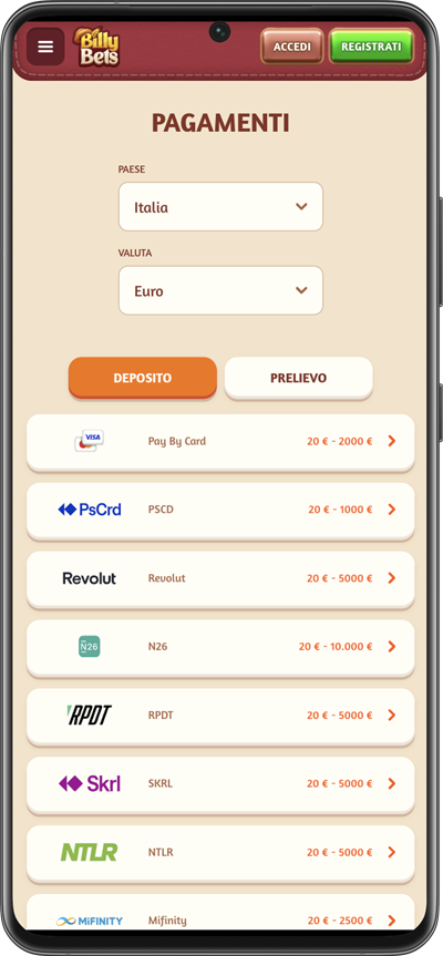 casino mobile non aams billybets pagamenti