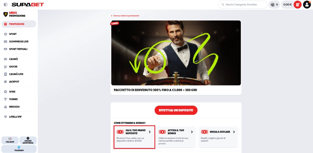 deposito minimo 50 centesimi bonus