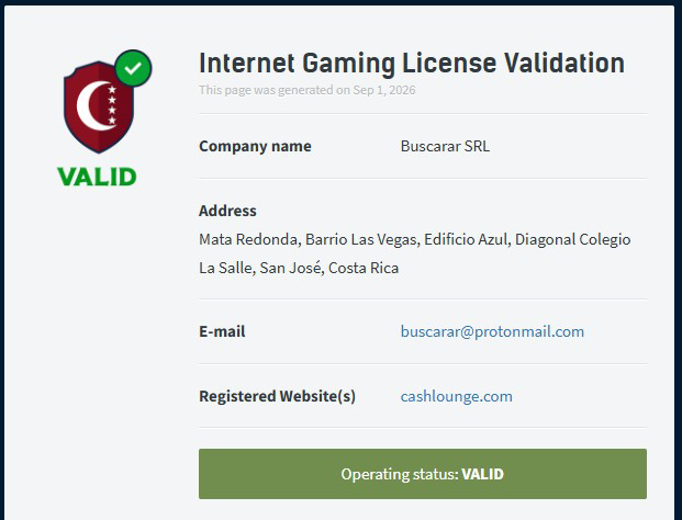 licenza cash lounge casino