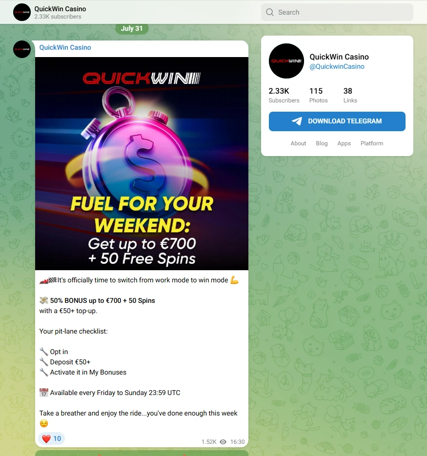 quickwin casino su telegram
