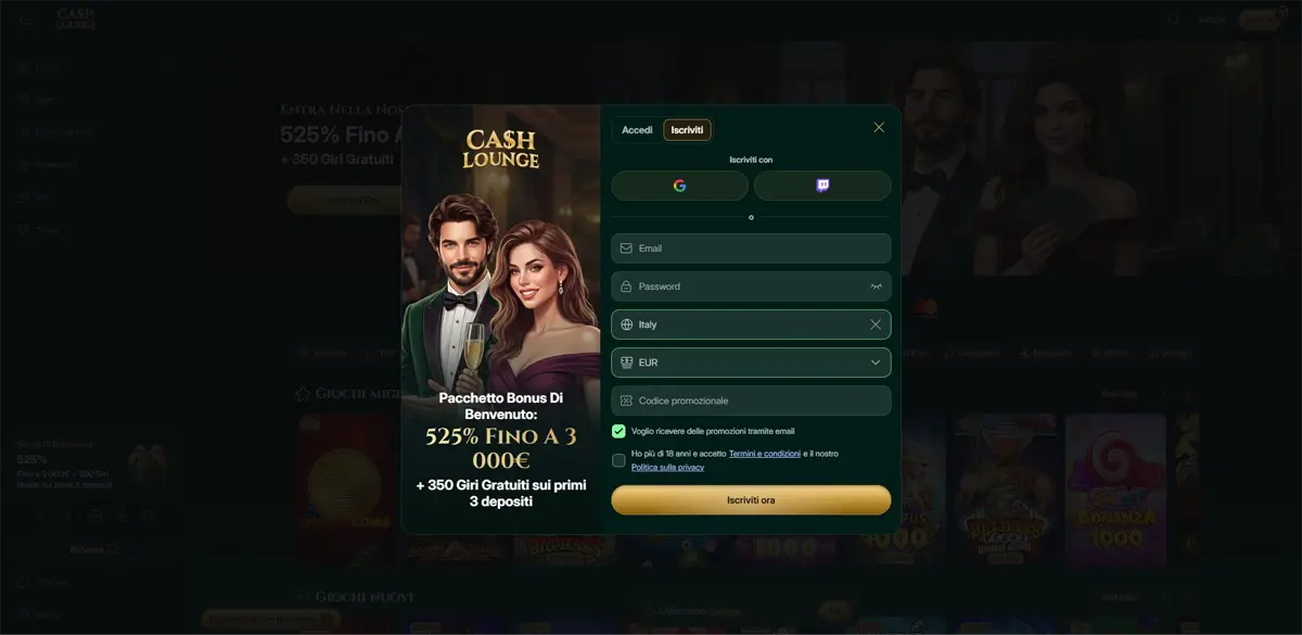 registrazione cash lounge casino