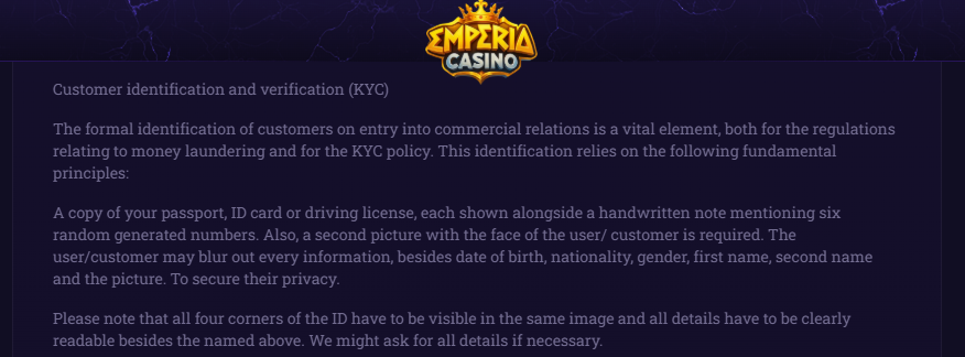 verification kyc su emperia casino