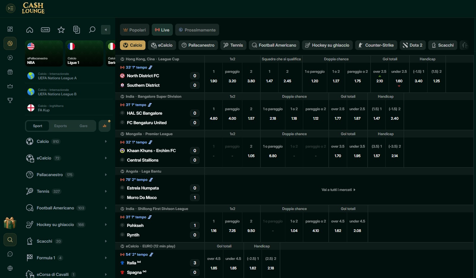 cash lounge scommesse live