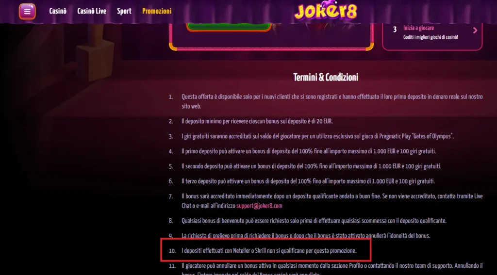 codici bonus joker8