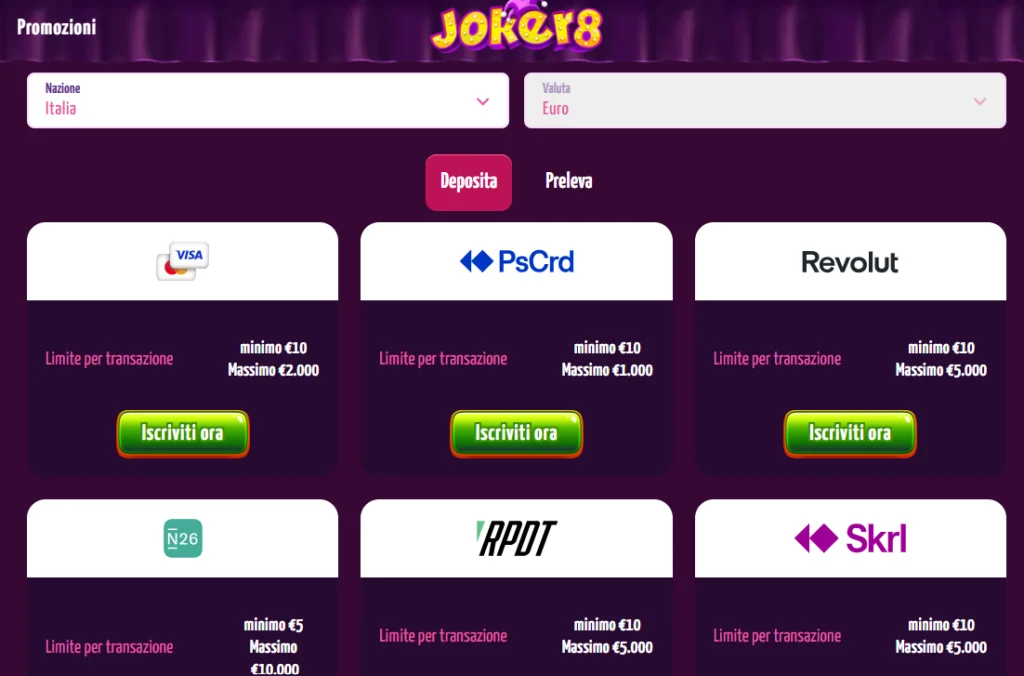 joker8 deposito minimo 10 euro