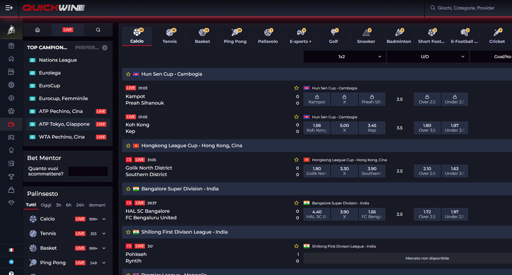 quickwin scommesse live
