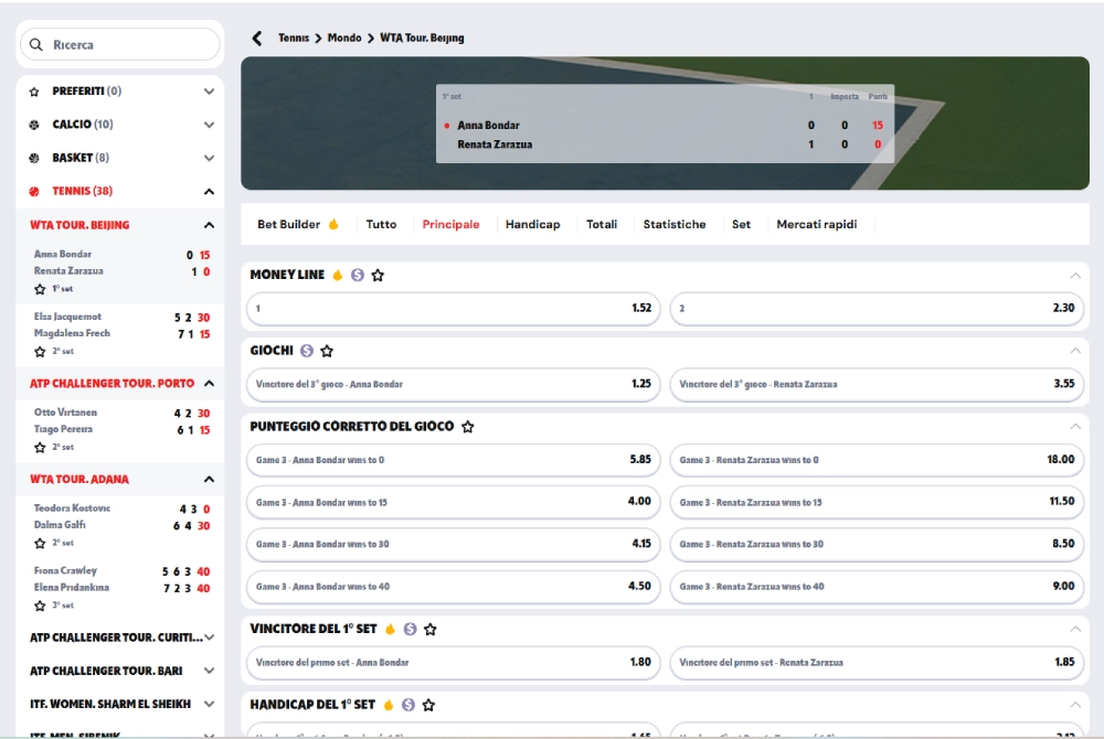 scommesse live sul tennis