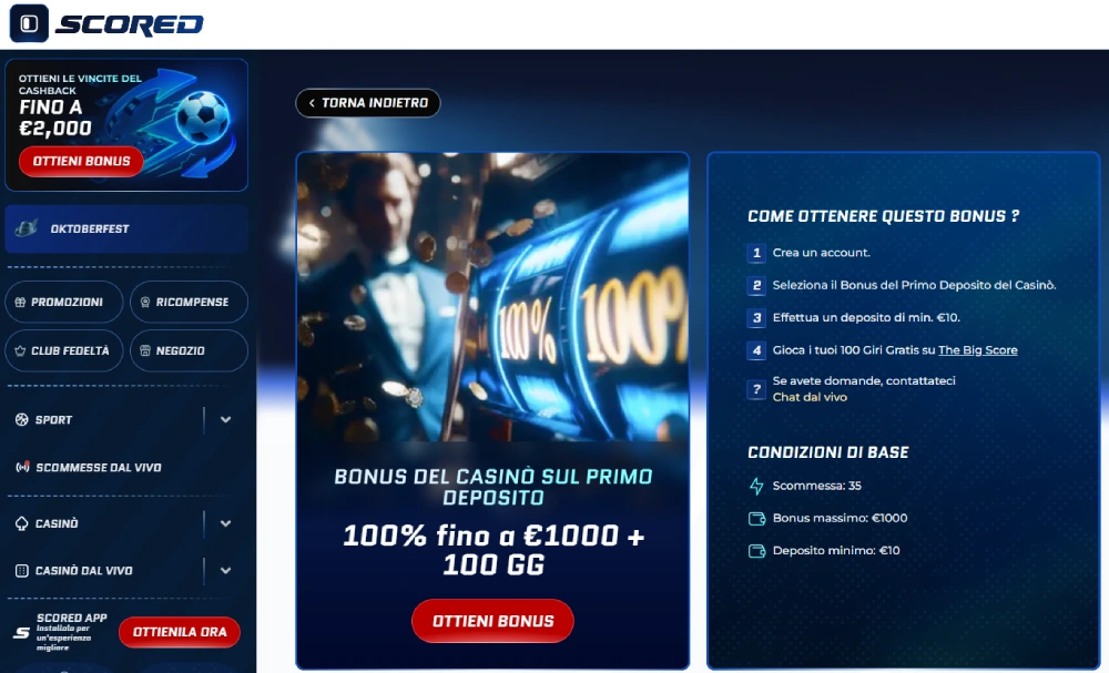 scored bonus da 1000 euro senza deposito