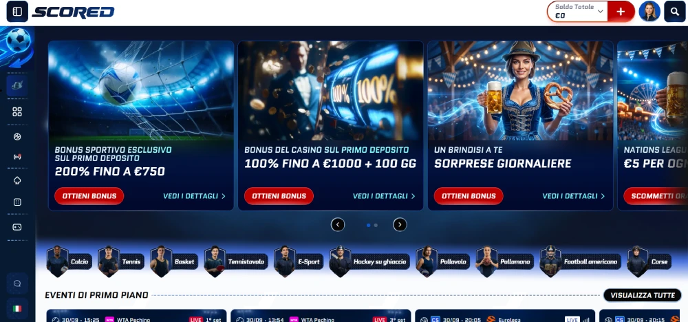 scored bonus di benvenuto su tre depositi