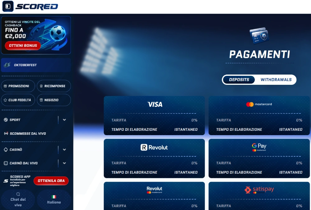 scored casino non aams con amex