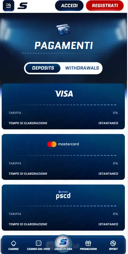 scored deposito minimo 1 euro