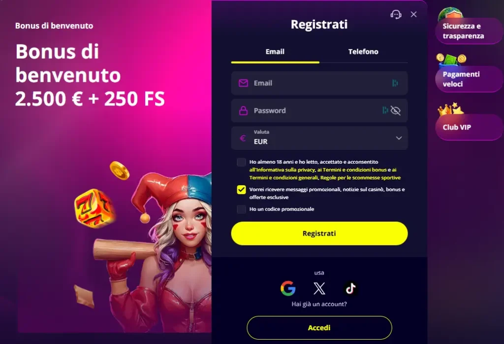 slotoro deposito minimo 1 euro