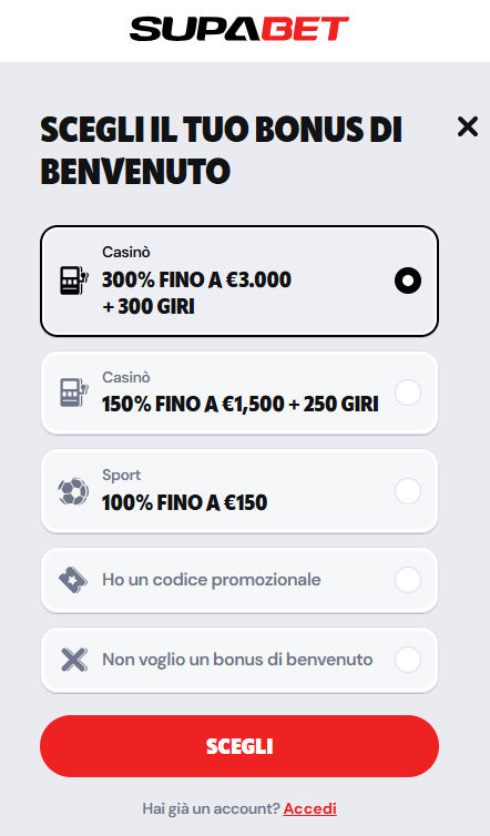 supabet bonus benvenuto